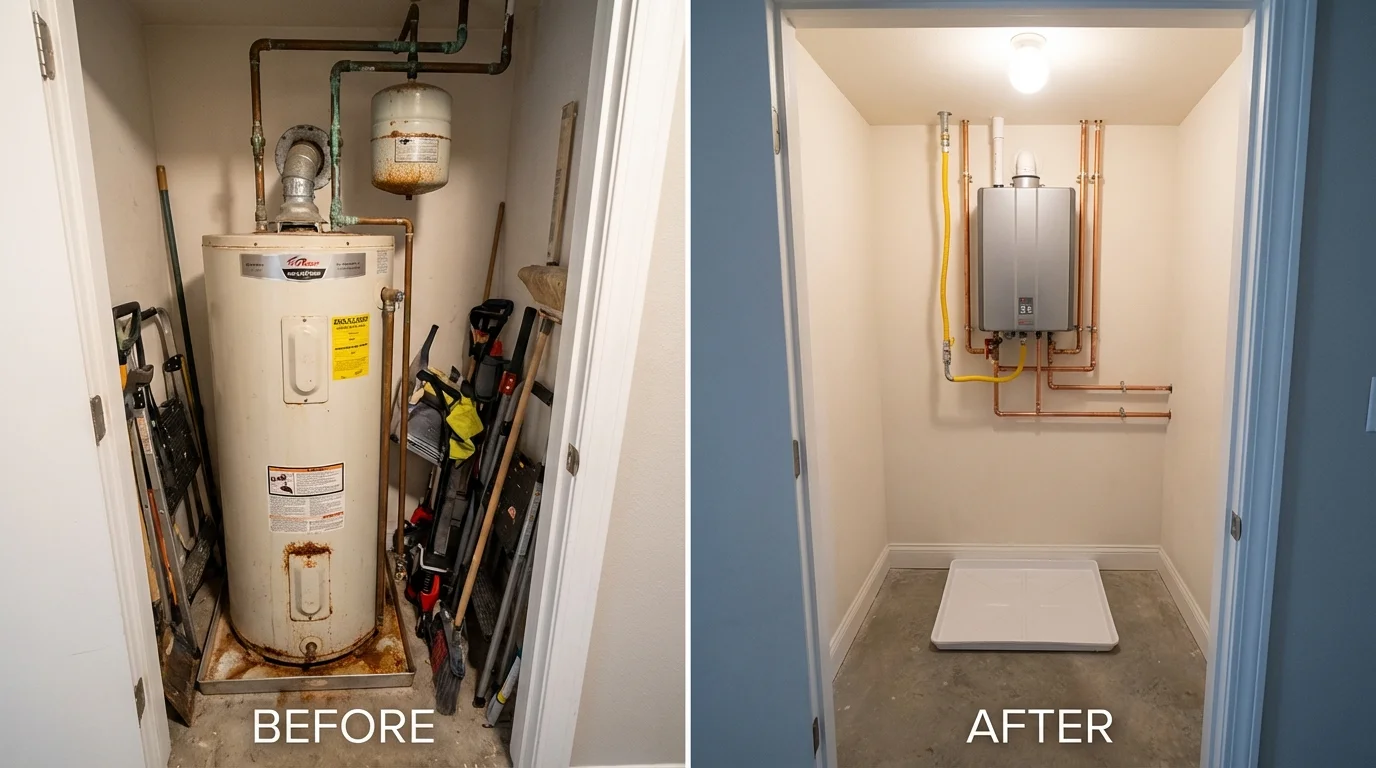 Tank water heater versus wall-mounted tankless unit comparison for Mexico, NY homeowners