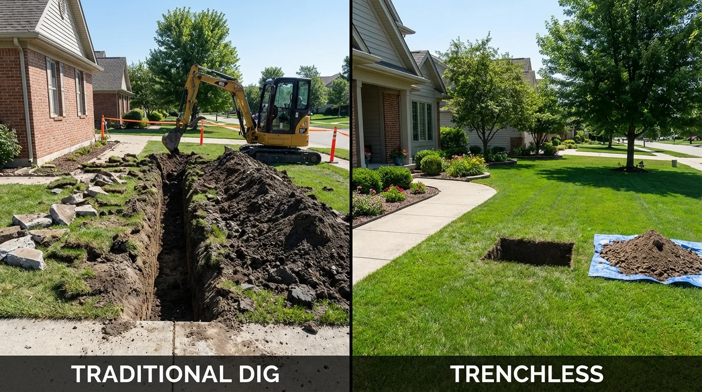 Trenchless sewer repair with minimal yard damage versus traditional excavation in Mexico, NY